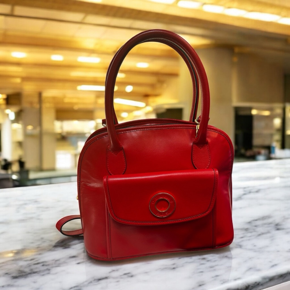 Celine Red Leather Dome Satchel Bag w/ Crossbody Strap